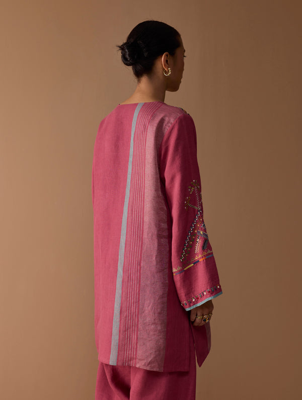 Sahar Hand-Embroidered Kurta - Metallic Crimson