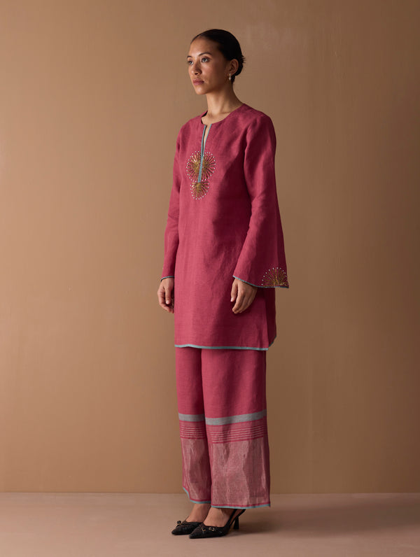 Gul Sequin Embroidered Short Kurta Set - Crimson