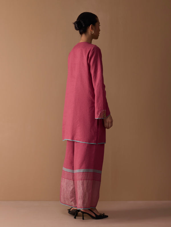 Gul Sequin Embroidered Short Kurta Set - Crimson