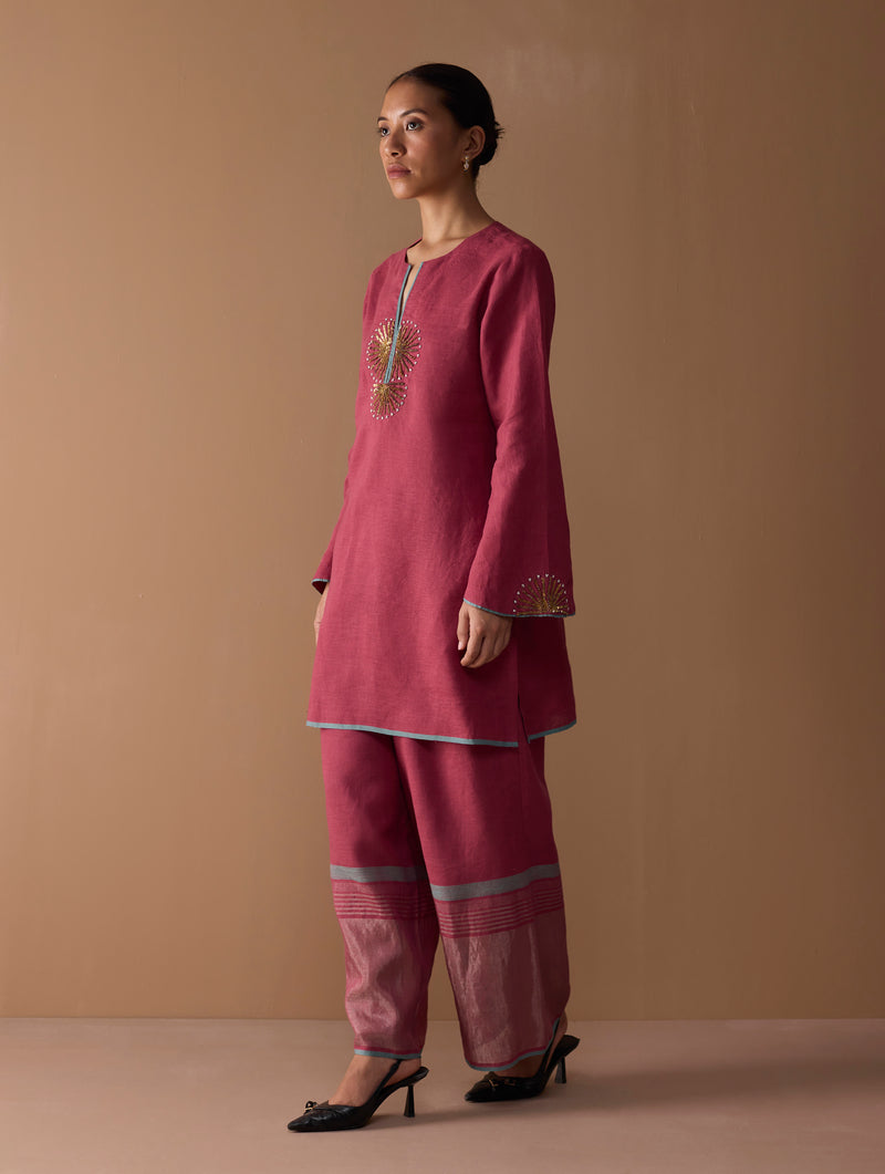 Gul Sequin Embroidered Short Kurta - Crimson