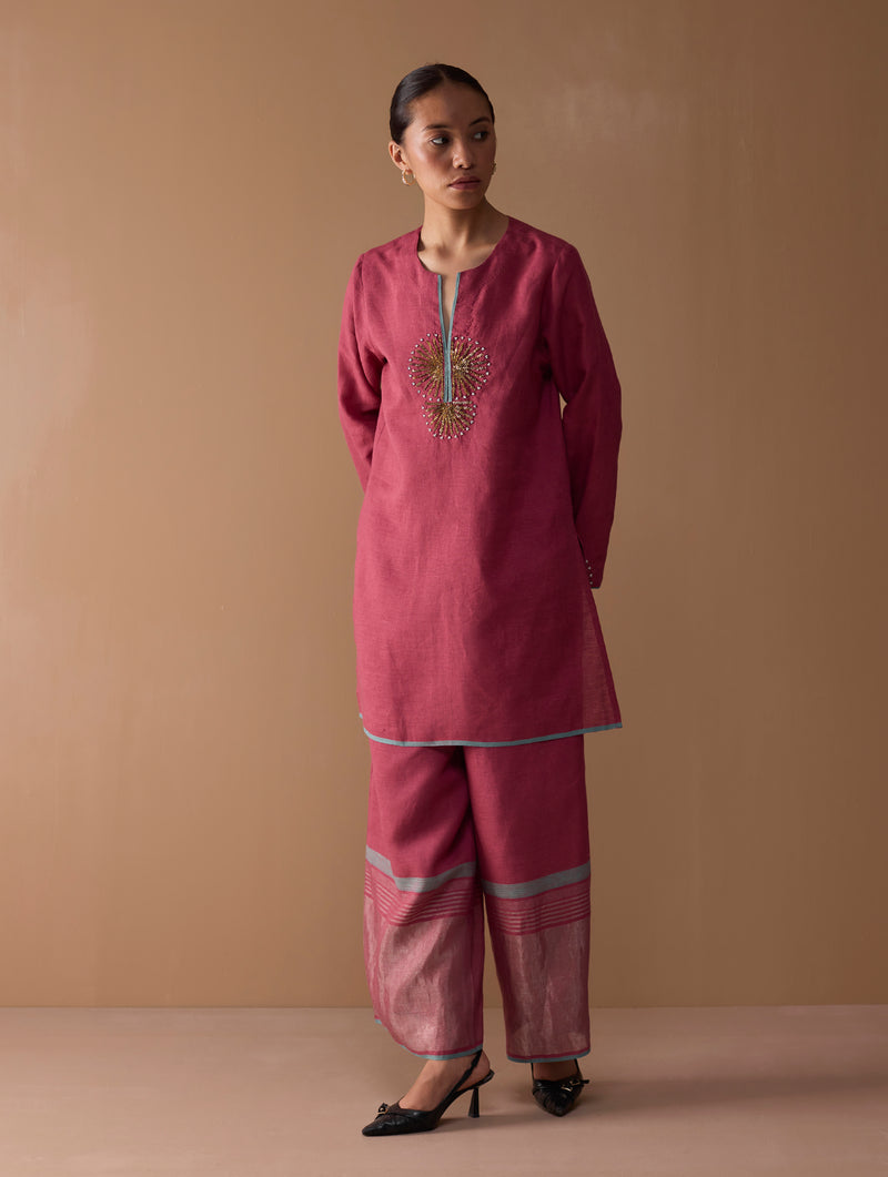 Gul Sequin Embroidered Short Kurta Set - Crimson