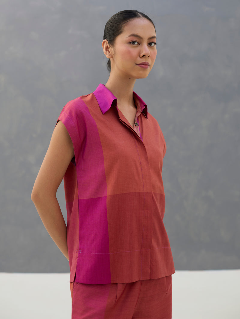 Aana Cap-Sleeve Eri Silk Shirt -  Rose