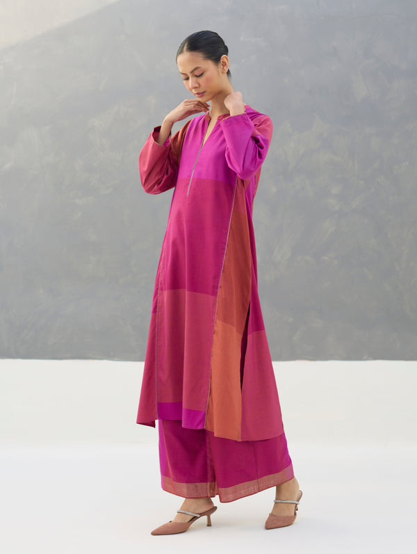 Warda Angrakha Eri Silk Kurta Set  - Rose