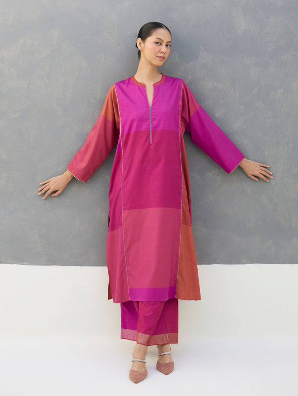 Warda Angrakha Eri Silk Kurta Set  - Rose