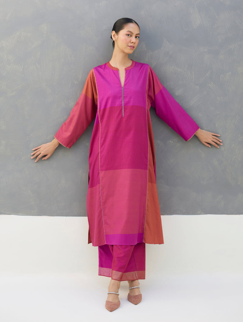 Warda Angrakha Eri Silk Kurta Set  - Rose