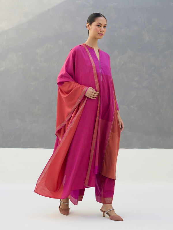 Warda Angrakha Eri Silk Kurta Set  - Rose