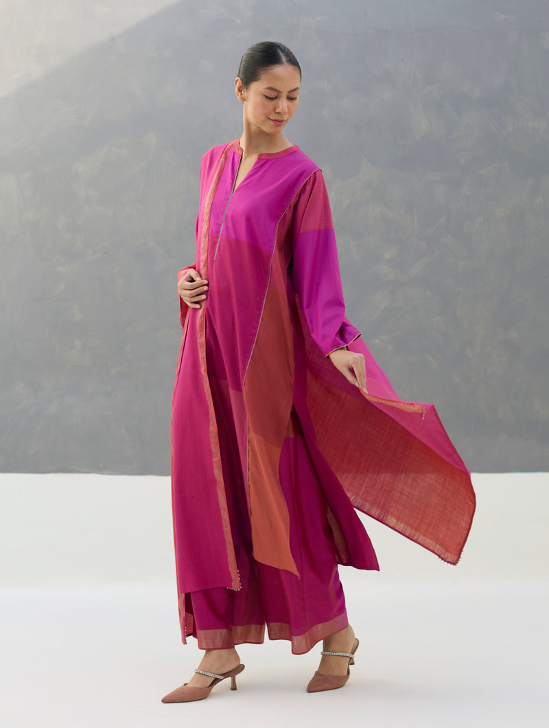 Warda Angrakha Eri Silk Kurta Set  - Rose