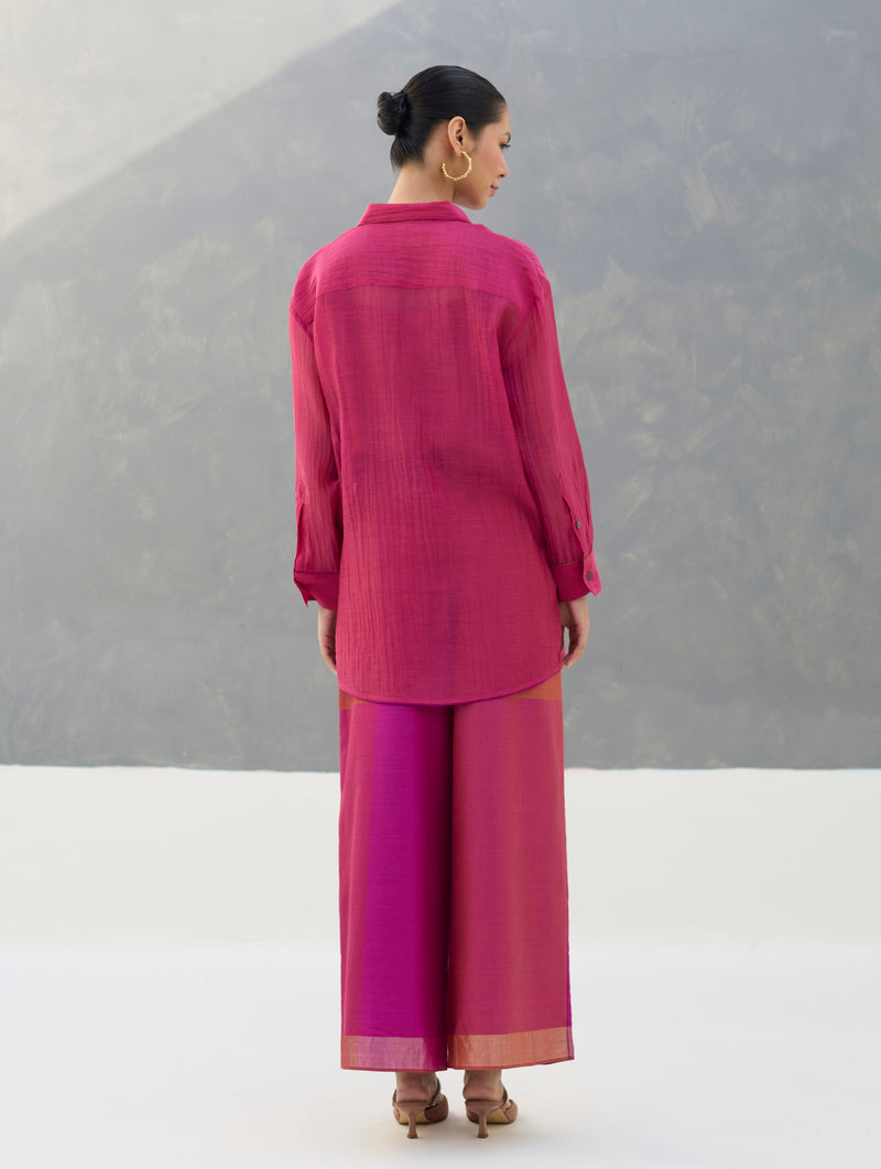 Nazo Sheer Silk Chanderi Shirt -  Rose