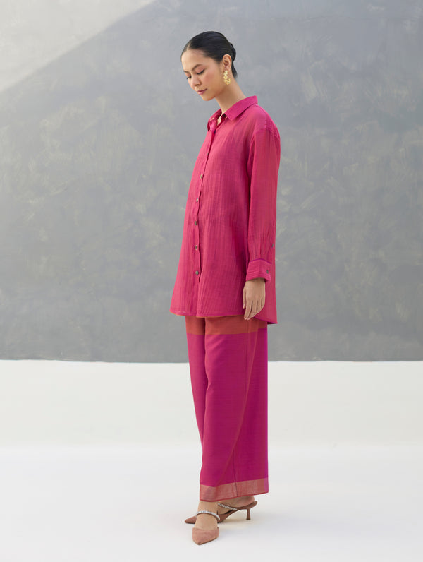 Nazo Sheer Silk Chanderi Shirt -  Rose