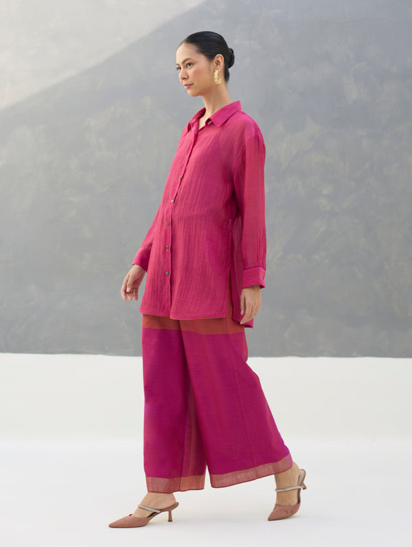 Nazo Sheer Silk Chanderi Shirt -  Rose