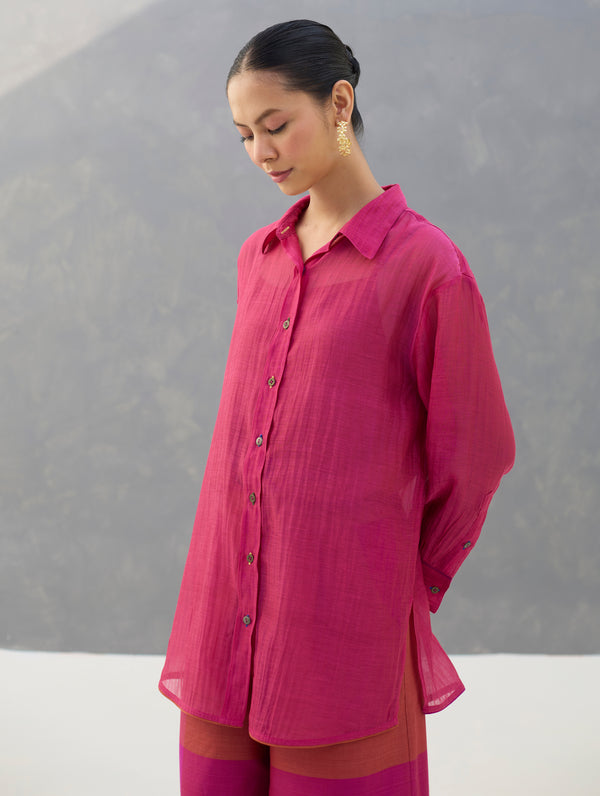 Nazo Sheer Silk Chanderi Shirt -  Rose