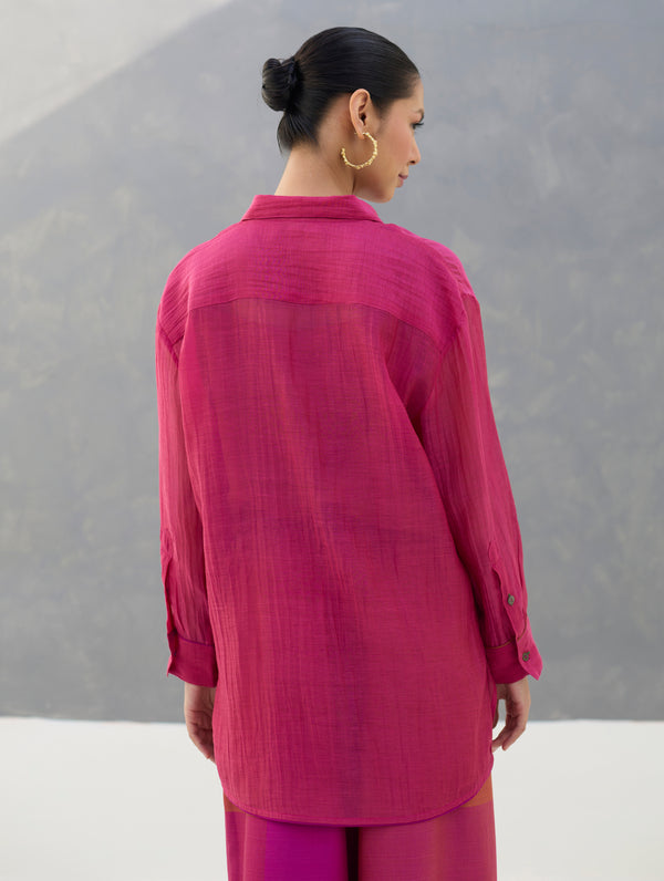 Nazo Sheer Silk Chanderi Shirt -  Rose