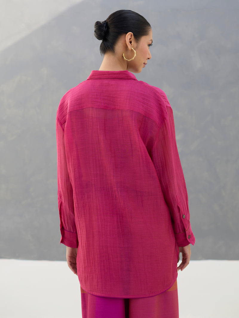 Nazo Sheer Silk Chanderi Shirt -  Rose