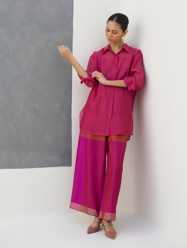 Nazo Sheer Silk Chanderi Shirt -  Rose