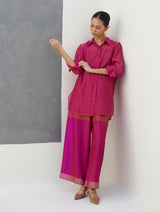 Nazo Sheer Silk Chanderi Shirt -  Rose