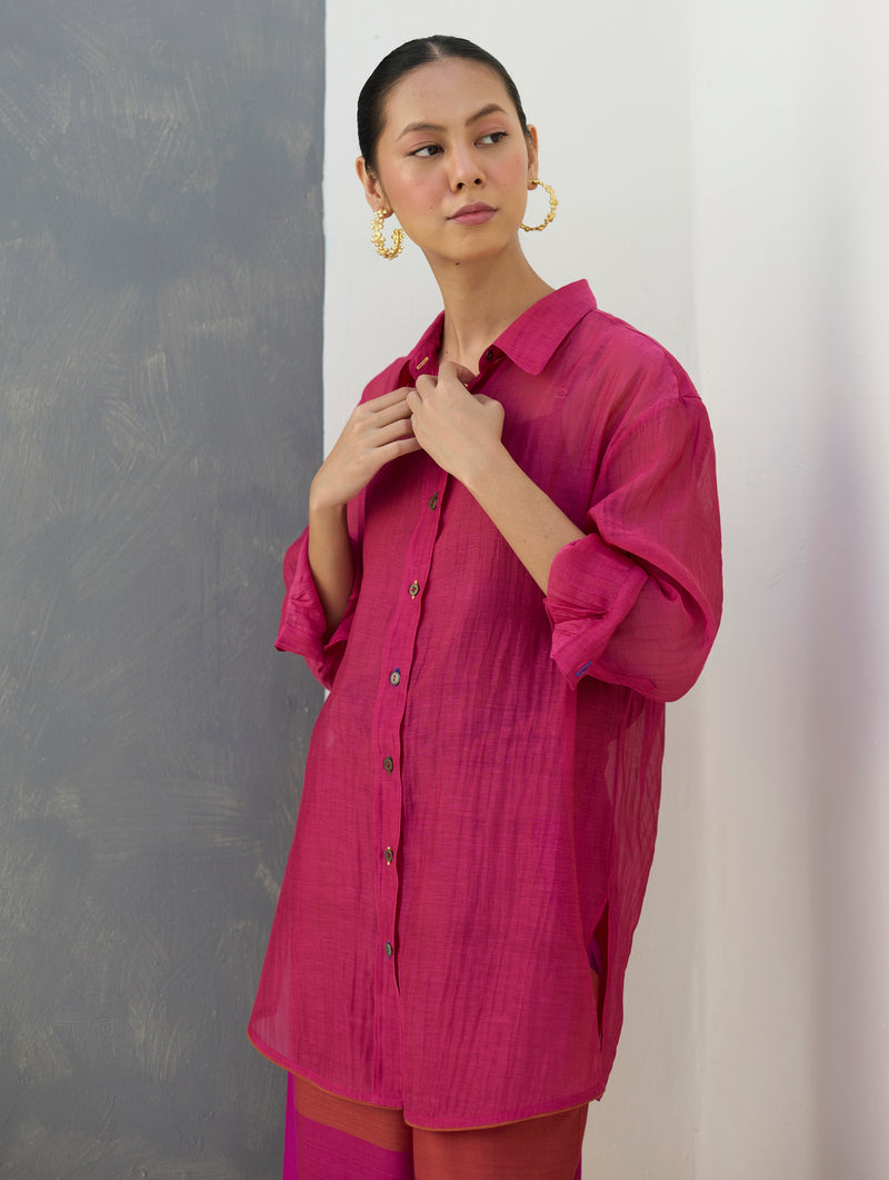 Nazo Sheer Silk Chanderi Shirt -  Rose