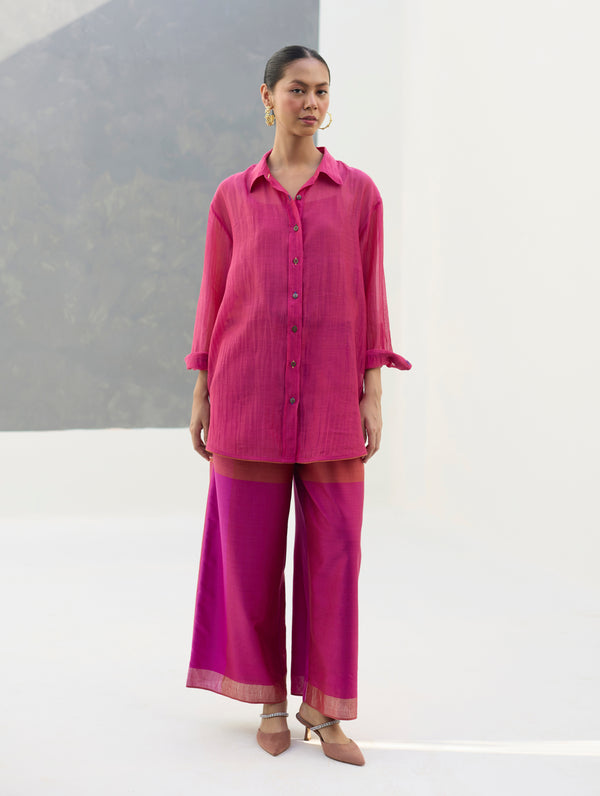 Nazo Sheer Silk Chanderi Shirt -  Rose
