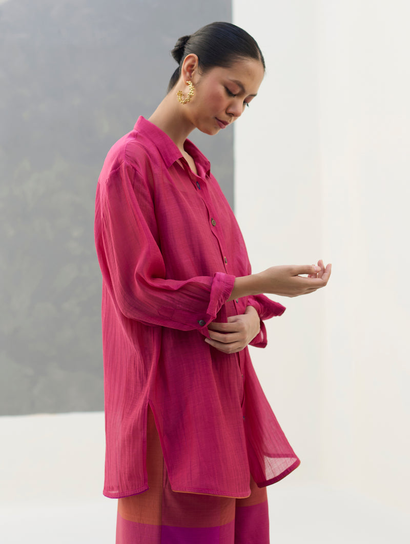 Nazo Sheer Silk Chanderi Shirt -  Rose