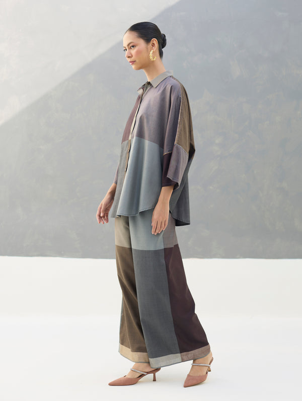 Sara Eri Silk Co-ord Set  - Taupe Grey