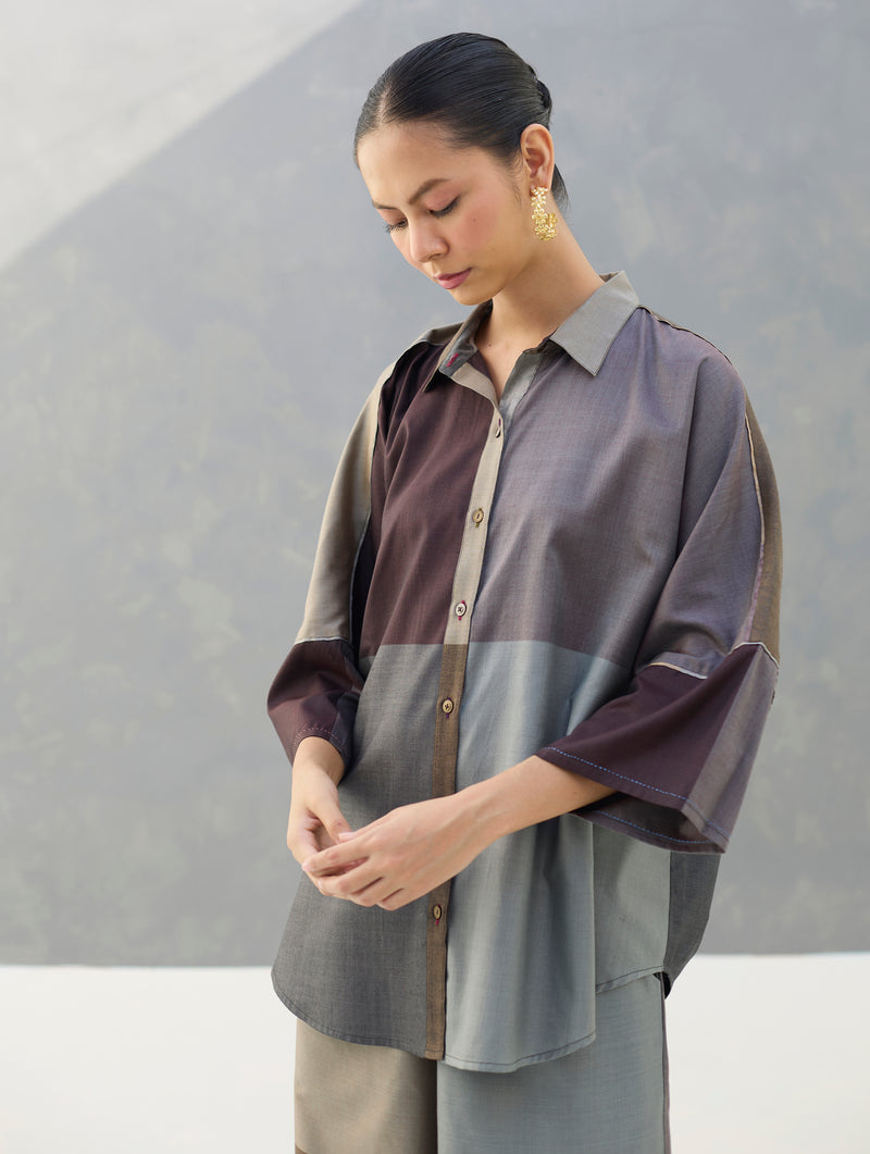 Sara Handwoven Eri Silk Shirt - Taupe Grey