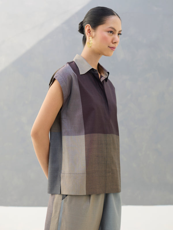 Aana Cap-Sleeve Eri Silk Shirt -  Taupe Grey