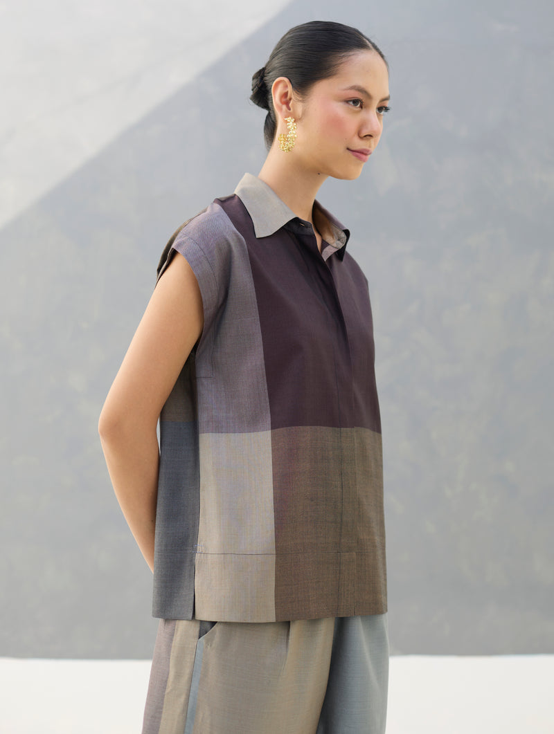 Aana Cap-Sleeve Eri Silk Shirt -  Taupe Grey