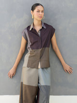 Aana Cap-Sleeve Eri Silk Shirt -  Taupe Grey