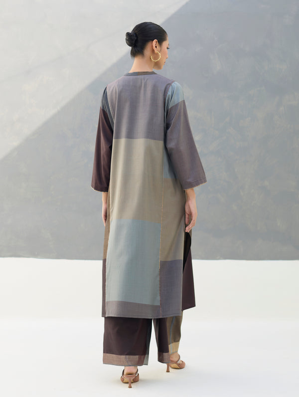 Warda Angrakha Eri Silk Kurta - Taupe Grey