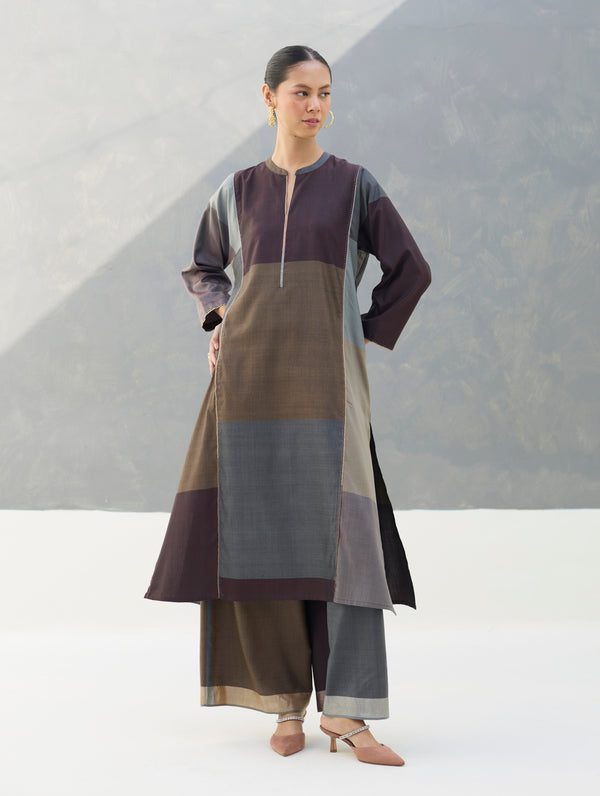 Warda Angrakha Eri Silk Kurta - Taupe Grey