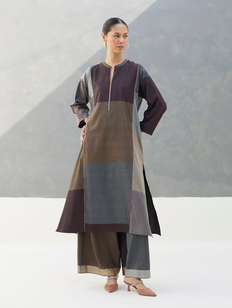 Warda Angrakha Eri Silk Kurta Set  - Taupe Grey