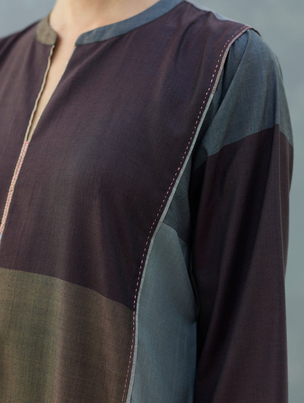 Warda Angrakha Eri Silk Kurta - Taupe Grey