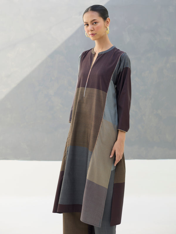 Warda Angrakha Eri Silk Kurta - Taupe Grey