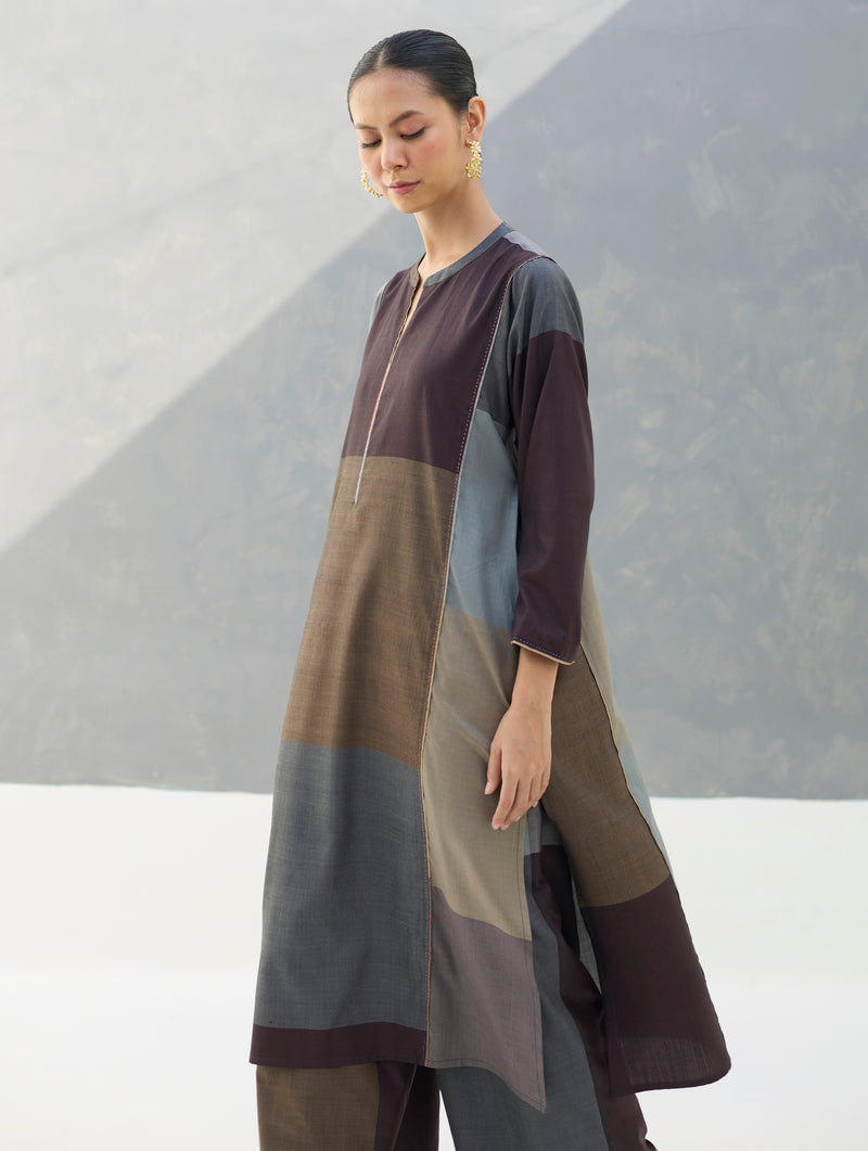 Warda Angrakha Eri Silk Kurta - Taupe Grey