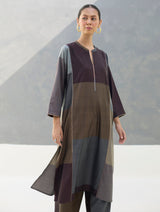 Warda Angrakha Eri Silk Kurta Set  - Taupe Grey