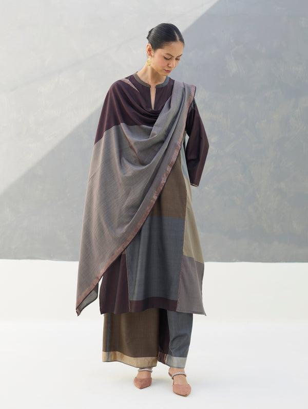 Firo Eri Silk Metallic Scarf/Dupatta- Taupe Grey
