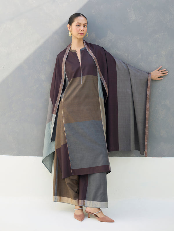Warda Angrakha Eri Silk Kurta Set  - Taupe Grey