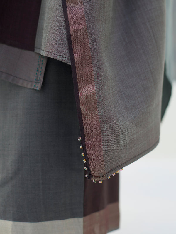 Warda Angrakha Eri Silk Kurta Set  - Taupe Grey