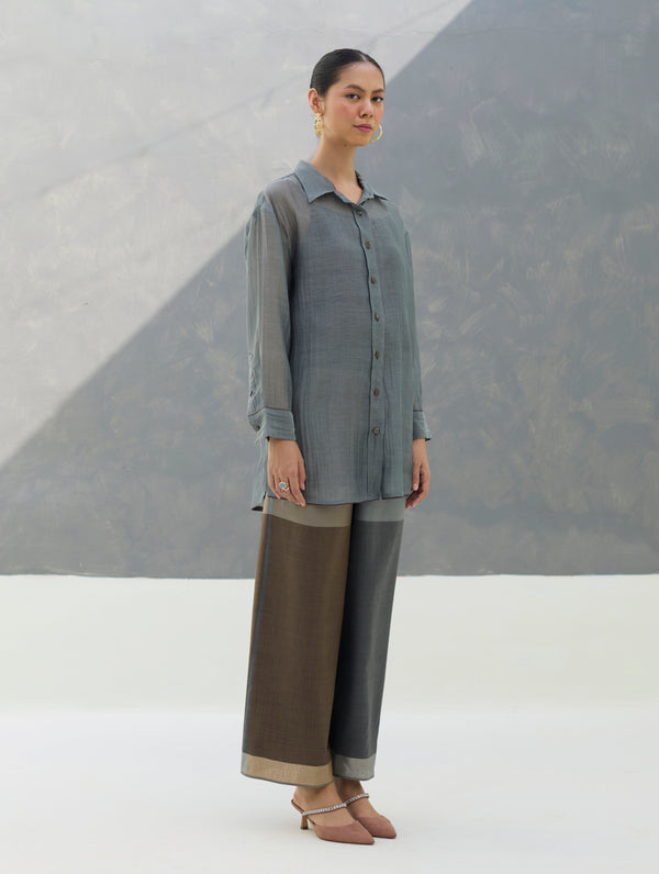 Nazo Sheer Silk Chanderi Shirt -  Grey