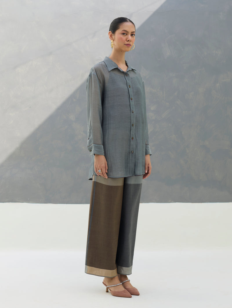 Nazo Sheer Silk Chanderi Shirt -  Grey