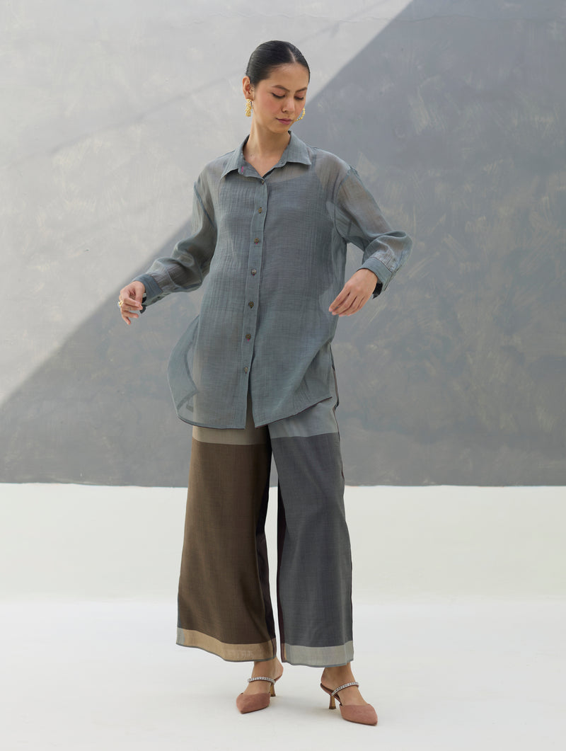 Nazo Sheer Silk Chanderi Shirt -  Grey