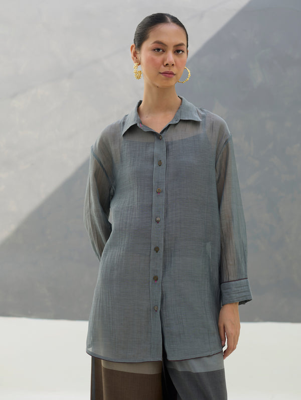 Nazo Sheer Silk Chanderi Shirt -  Grey