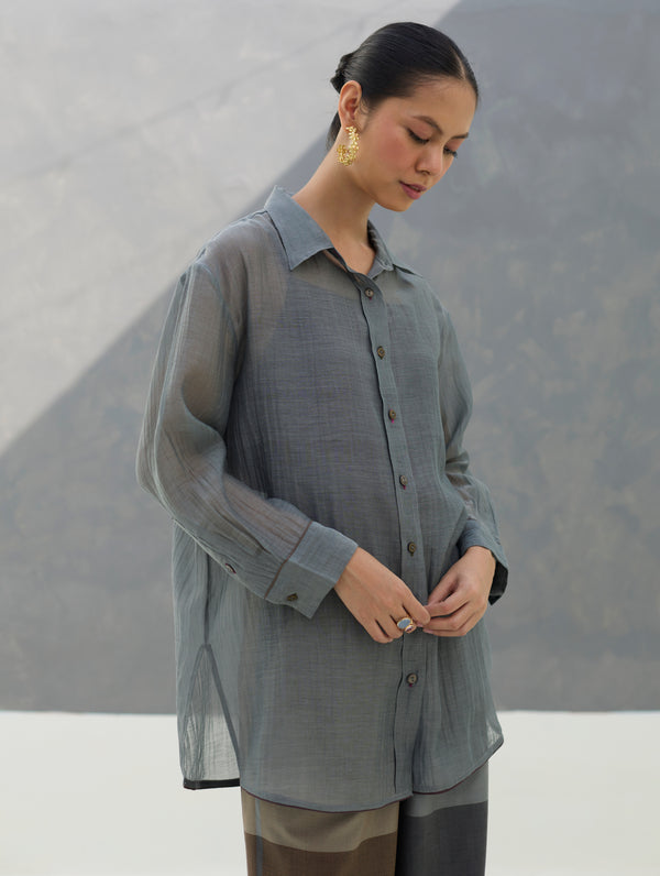 Nazo Sheer Silk Chanderi Shirt -  Grey