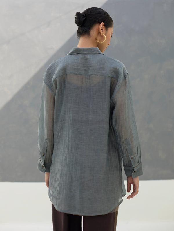 Nazo Sheer Silk Chanderi Shirt -  Grey