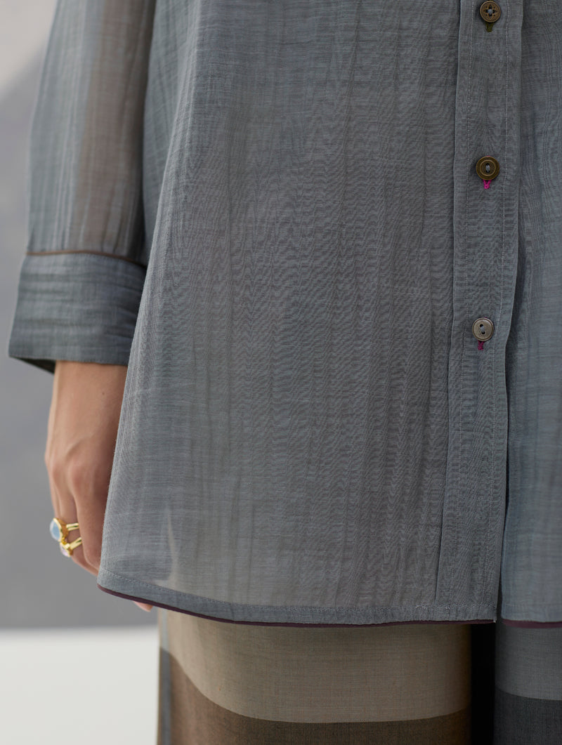 Nazo Sheer Silk Chanderi Shirt -  Grey