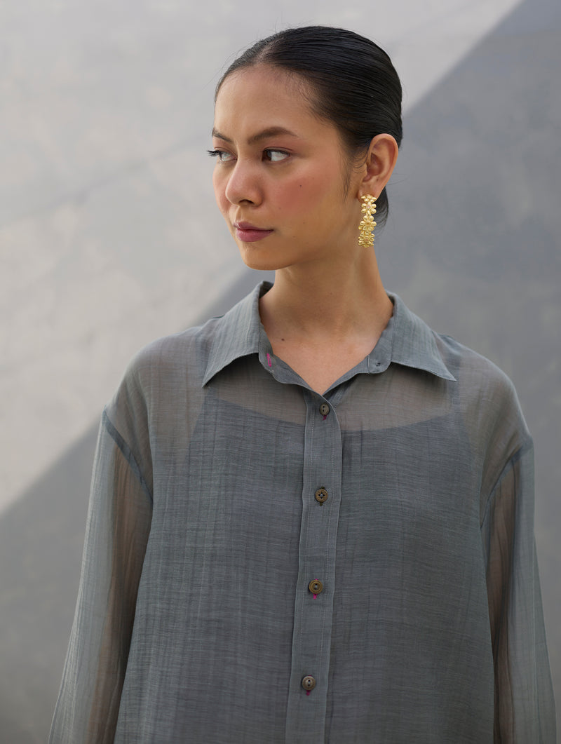 Nazo Sheer Silk Chanderi Shirt -  Grey