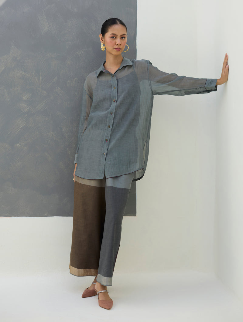 Nazo Sheer Silk Chanderi Shirt -  Grey