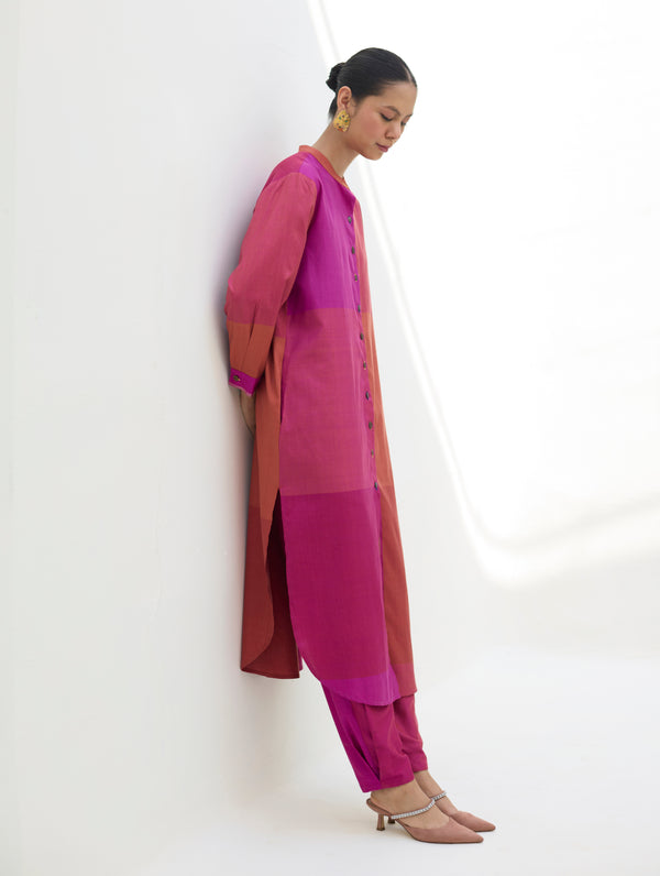 Sama Eri Silk Shirt Kurta Set -  Rose