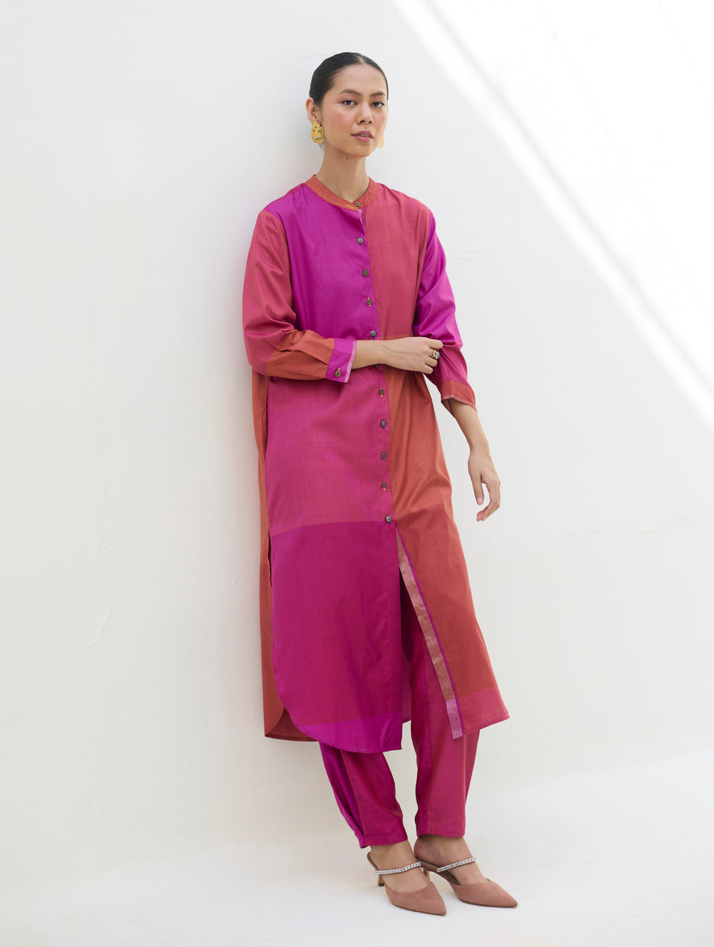 Sama Eri Silk Shirt Kurta Set -  Rose