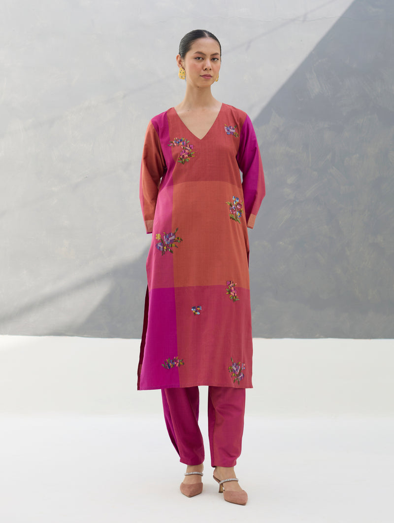 Nira Hand-Embroidered Kurta Set -  Rose