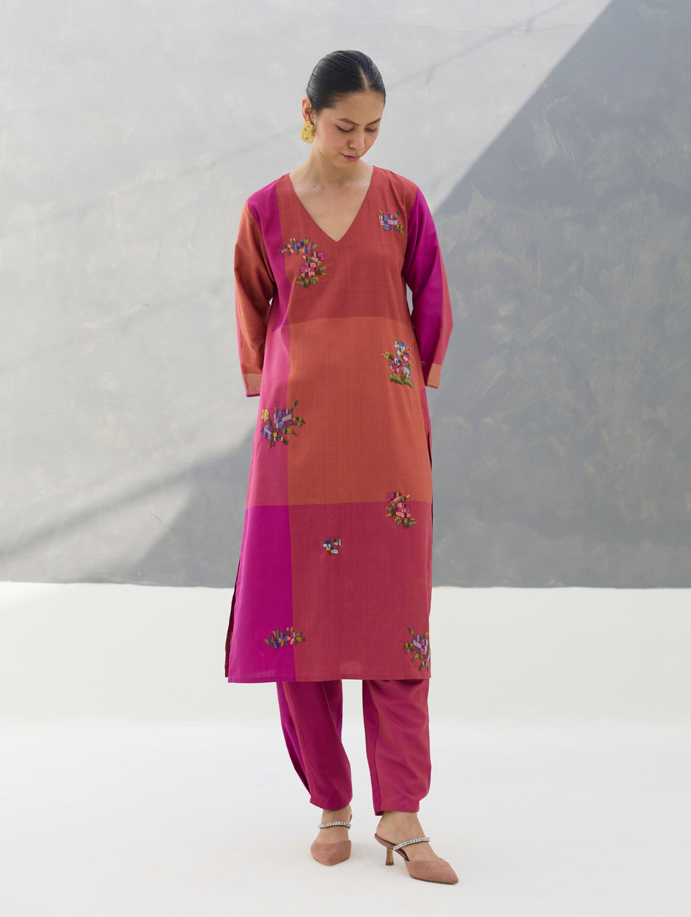 Nira Hand-Embroidered Eri Silk Kurta -  Rose